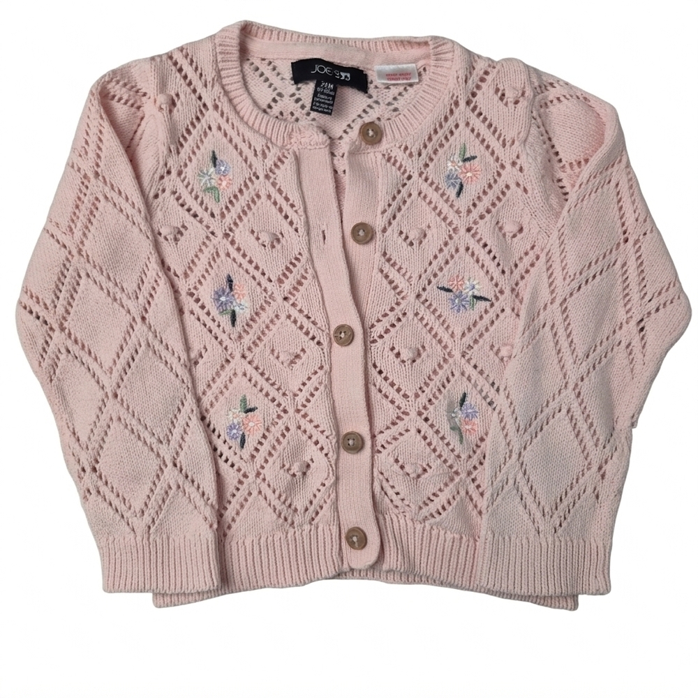 Joe’s Jeans Baby Girl Pink Pointelle Floral Embroidered Cardigan 24M